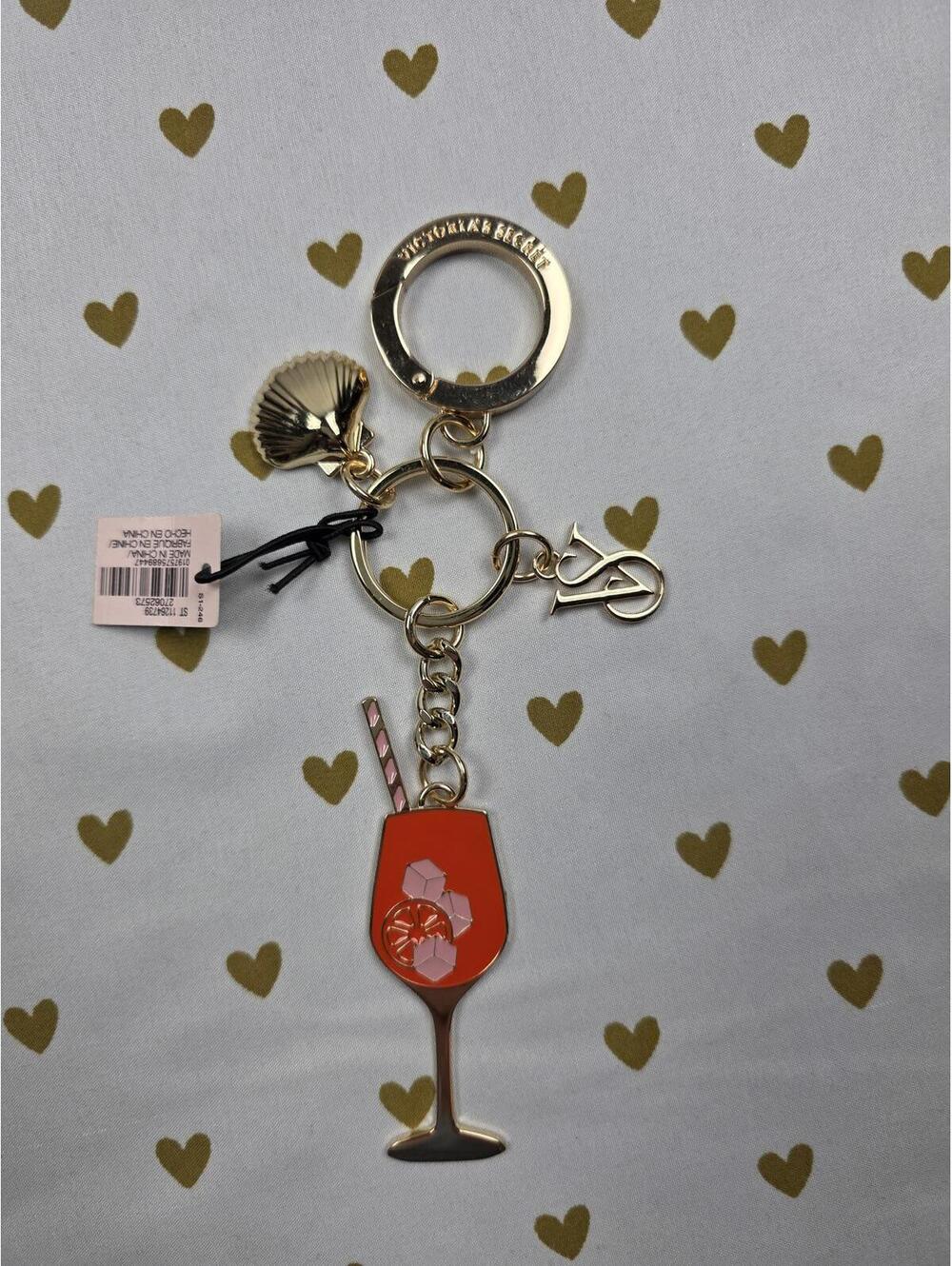 Victorias Secret NEW Net Painted Enamel Keychain Purse Charm Logo Shell Gold